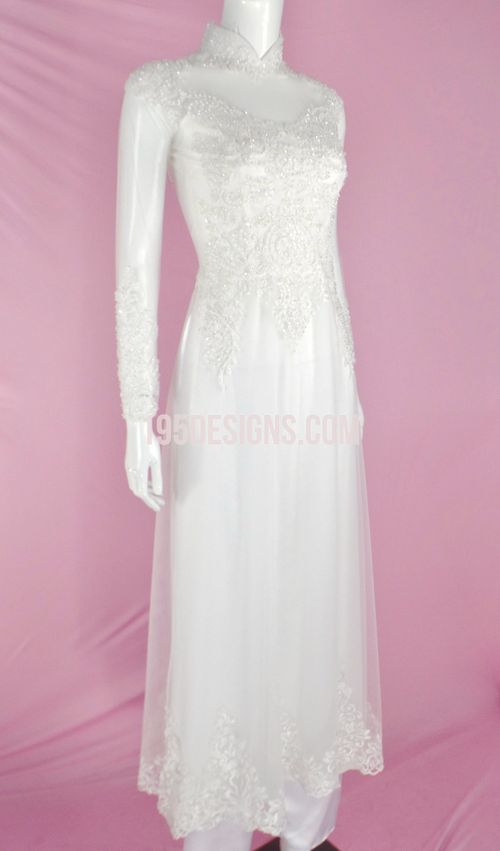 White Ao Dai Crystal Lace Wedding- Ao Dai Kết Đá Pha Lê Cô Dâu