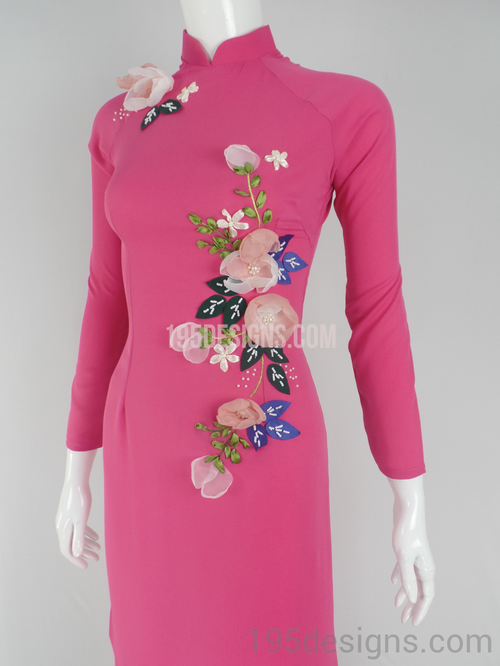 Ao Dai Kết Hoa Vải Hồng | Fabric Flower Hot Pink