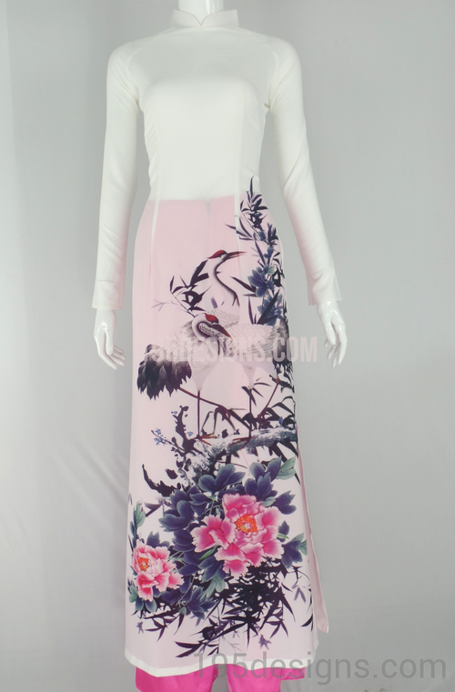 ÁO DÀI In tranh  3D  | Blue AO DAI print Bird Set