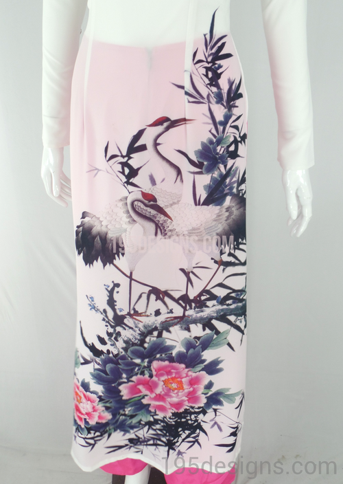 ÁO DÀI In tranh  3D  | Blue AO DAI print Bird Set