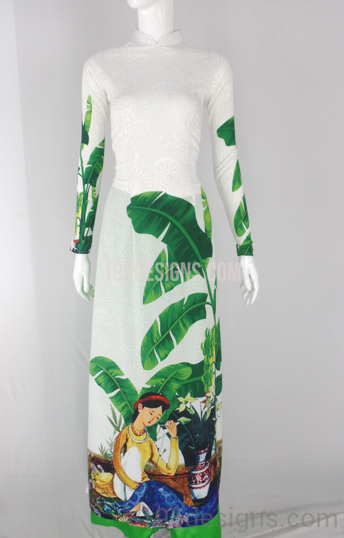 ÁO DÀI In Mẹ Con  3D  | White  AO DAI print Mom and Baby Set