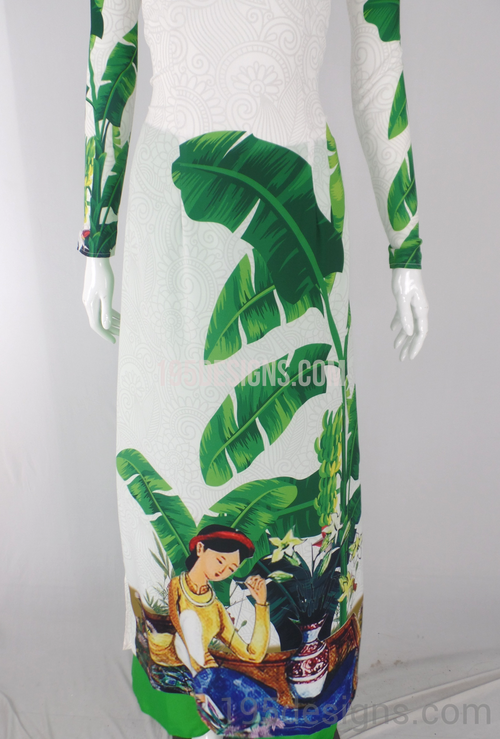 ÁO DÀI In Mẹ Con  3D  | White  AO DAI print Mom and Baby Set
