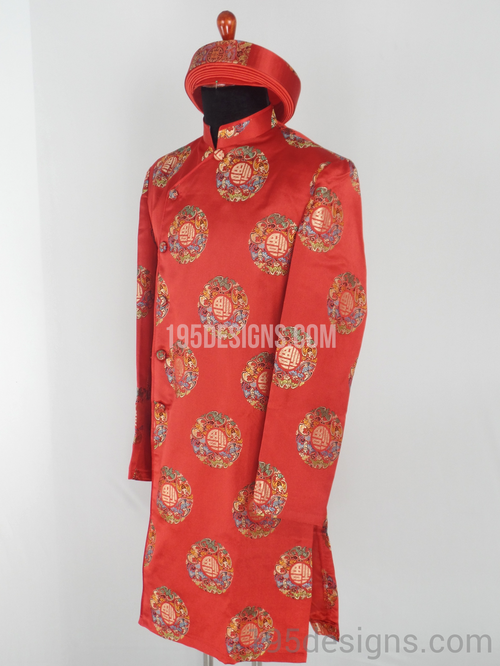 Red Brocade Ao Dai Men -  Áo Dài Gấm Nam