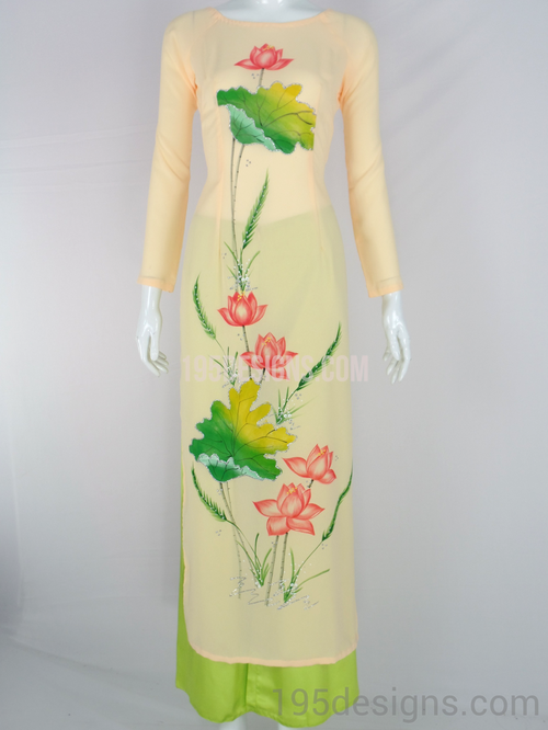 ÁO DÀI Vàng In Hoa Sen | Yellow AO DAI print Lotus flower Set Size 7