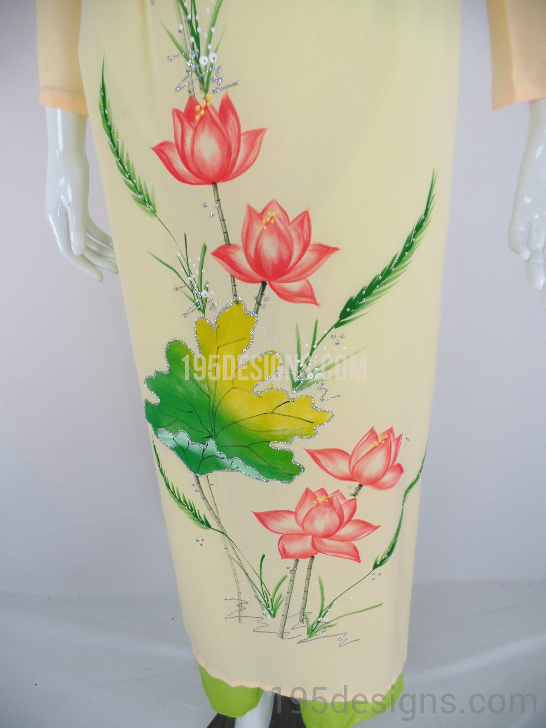 ÁO DÀI Vàng In Hoa Sen | Yellow AO DAI print Lotus flower Set Size 7
