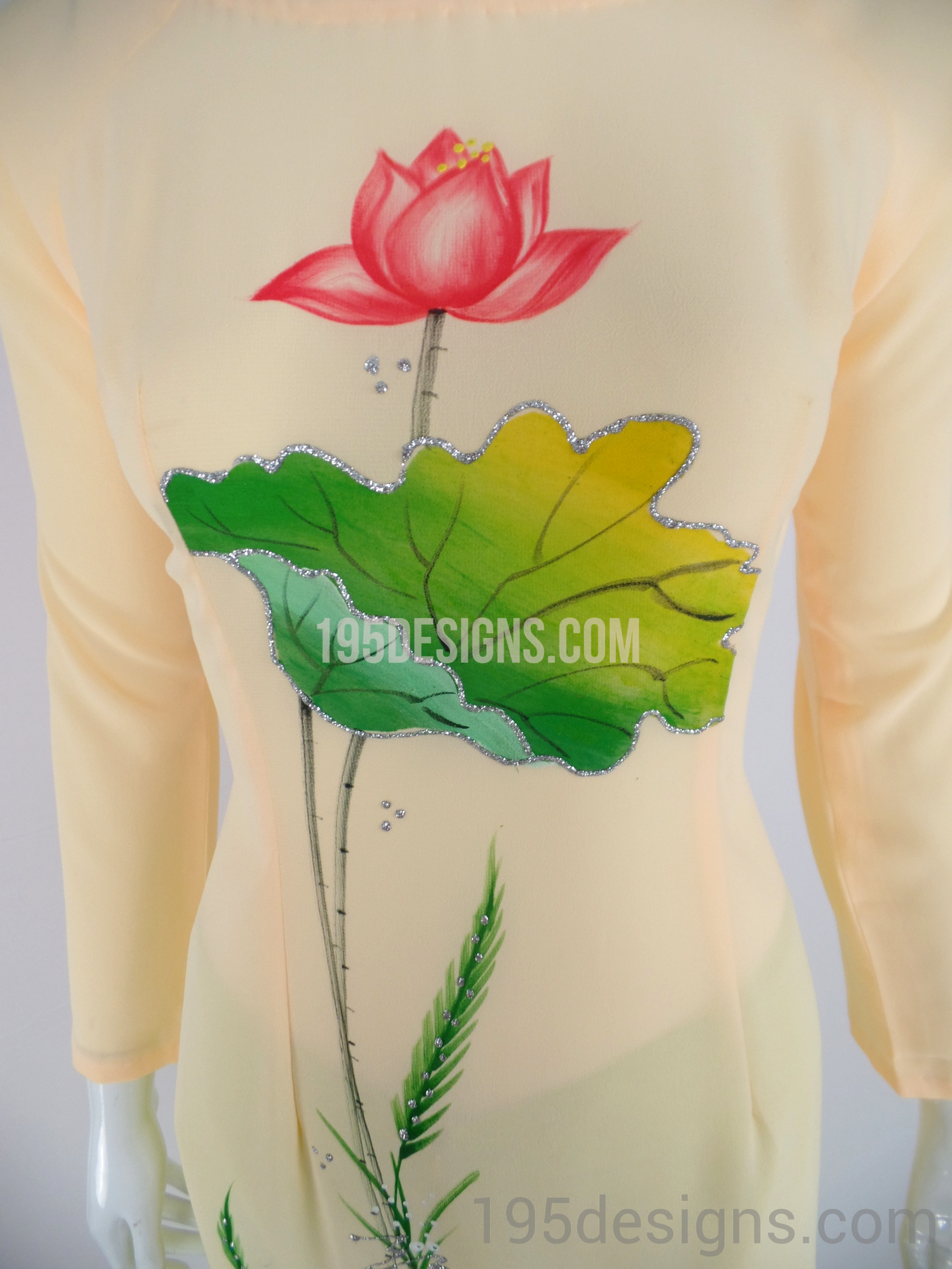 ÁO DÀI Vàng In Hoa Sen | Yellow AO DAI print Lotus flower Set Size 7