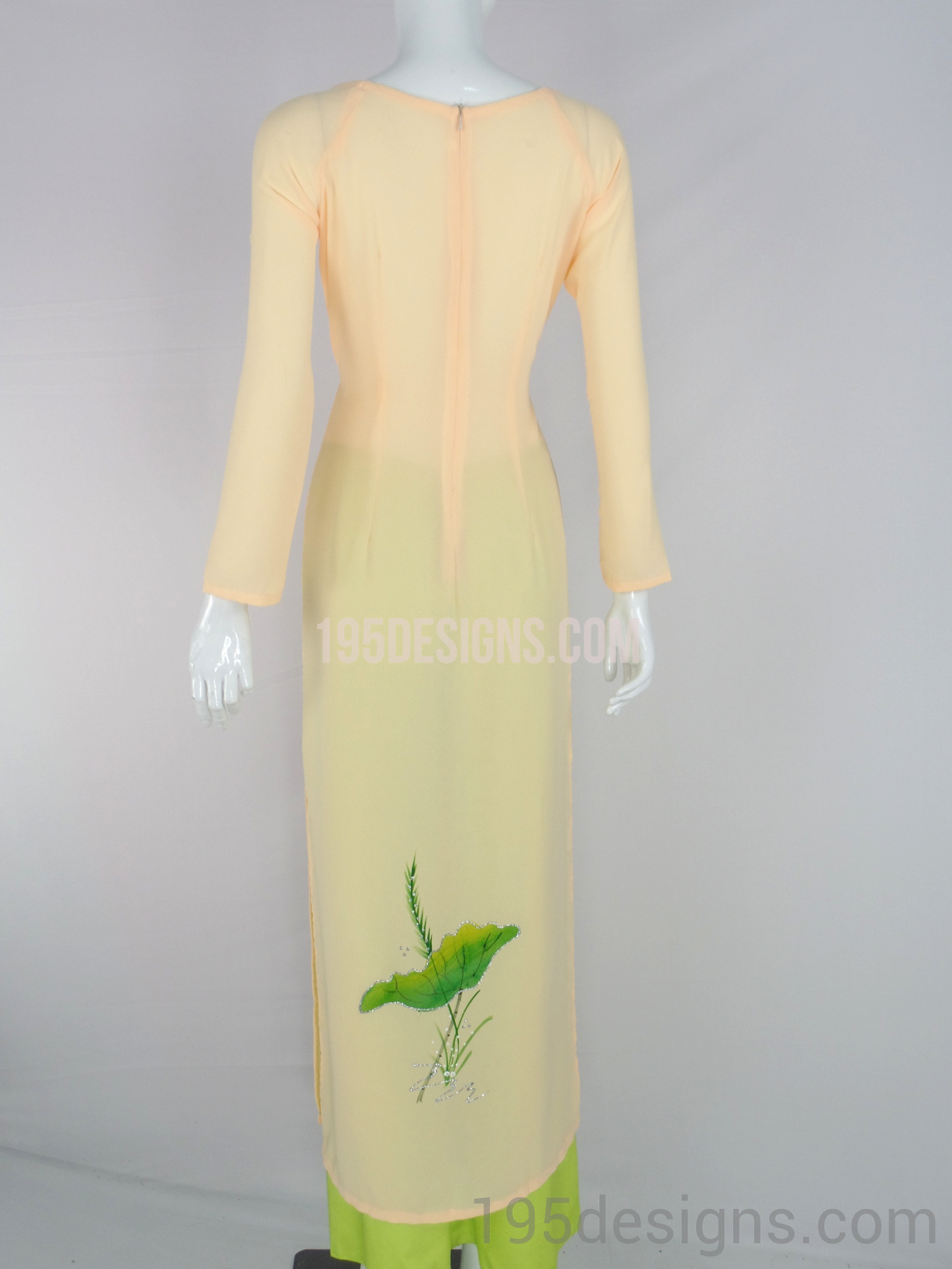 ÁO DÀI Vàng In Hoa Sen | Yellow AO DAI print Lotus flower Set Size 7