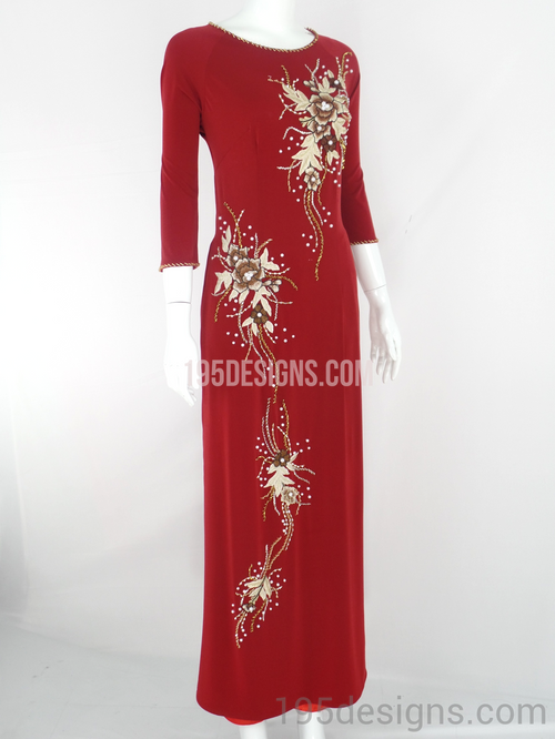 ÁO DÀI Đỏ Kết Hoa | Red AO DAI flower Set Size 10-12