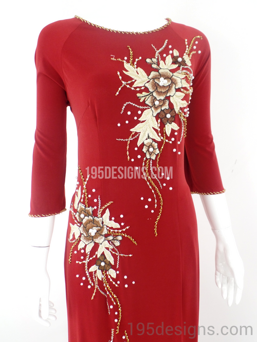 ÁO DÀI Đỏ Kết Hoa | Red AO DAI flower Set Size 10-12