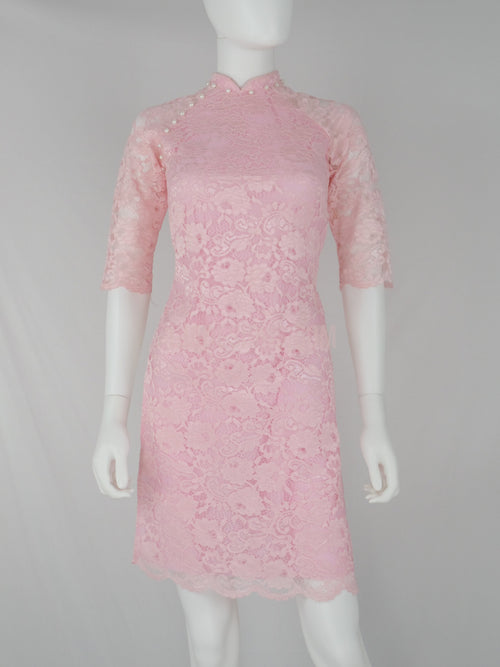 Ao Dai ren hồng