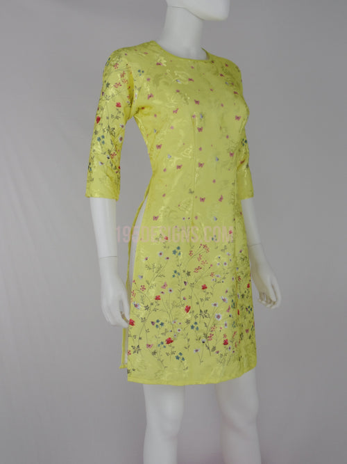 Ao Dai gấm vàng bông nhí