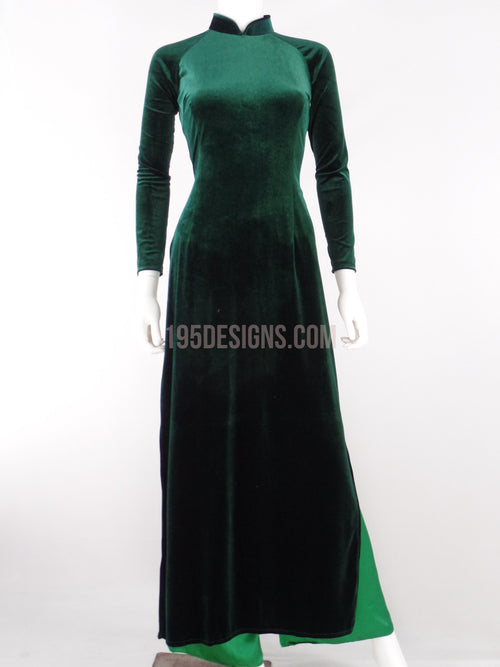 Áo dài nhung xanh lá trơn - Green Ao DAi Velvet