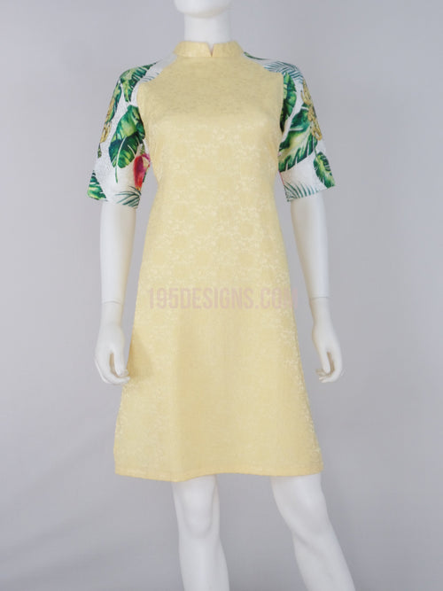 Áo Dài cách tân free size gấm vàng | Yellow Vietnamese Ao Dai