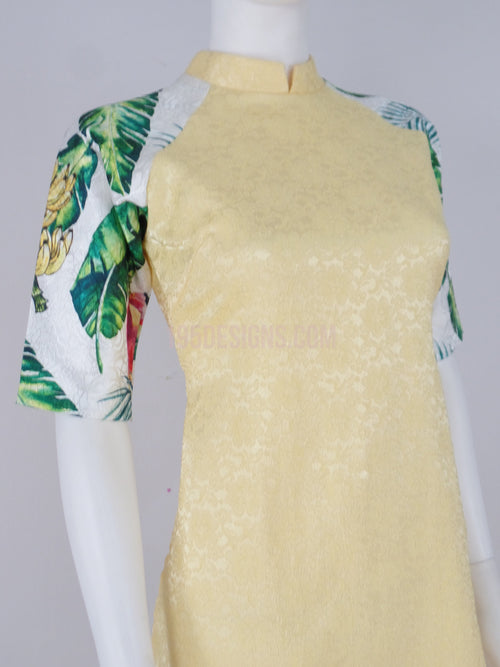 Áo Dài cách tân free size gấm vàng | Yellow Vietnamese Ao Dai