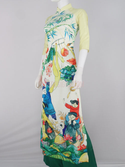 Áo Dài lụa xốp cảnh xuân | Vietnamese Ao Dai