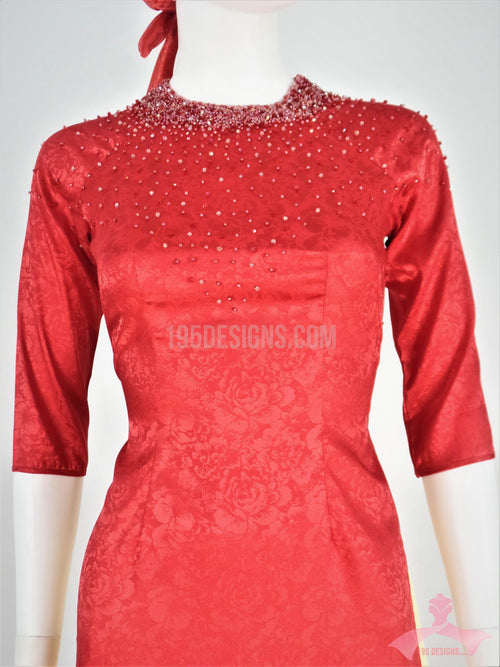 Áo Dài gấm đỏ đính đá  | Red Ao Dai
