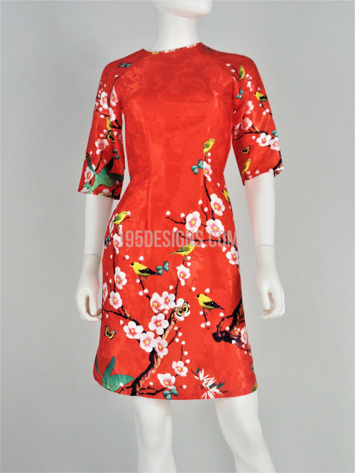 Red Ao Dai Modern Lunar New Year | Áo Dài Cách Tân Tết