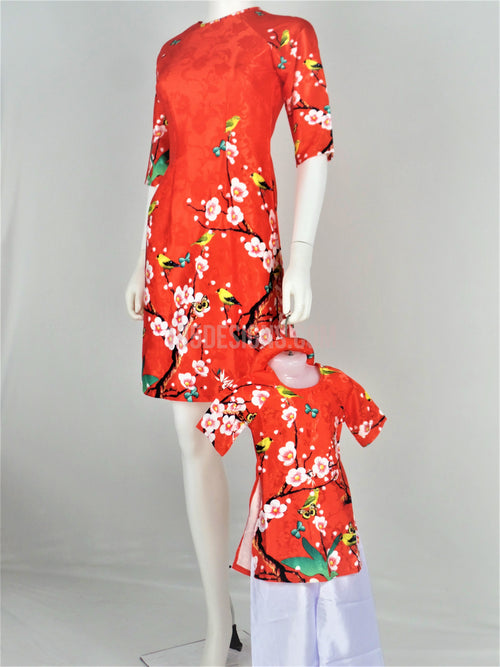 Bé Gái Đỏ Bộ Có Quần | Red Ao Dai Baby Kid Set - Lunar New Year