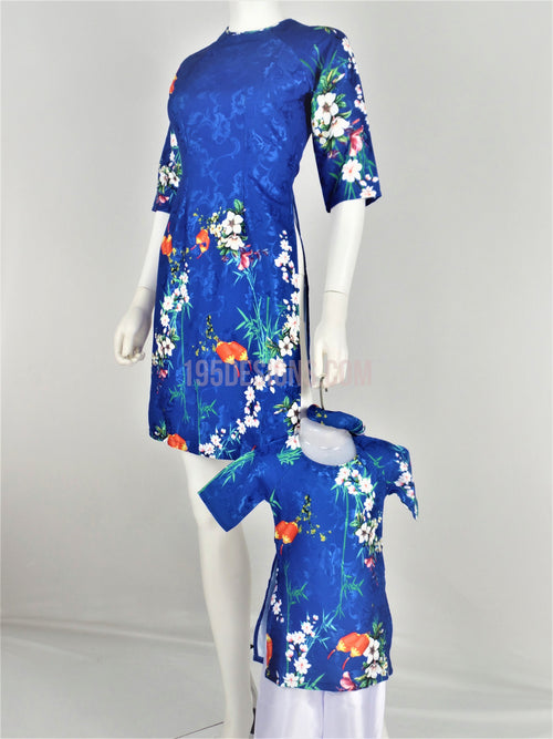 Áo Dài Bé Mùa Xanh Bộ Có Quần | Blue Ao Dai Baby Kid Set - Lunar New Year