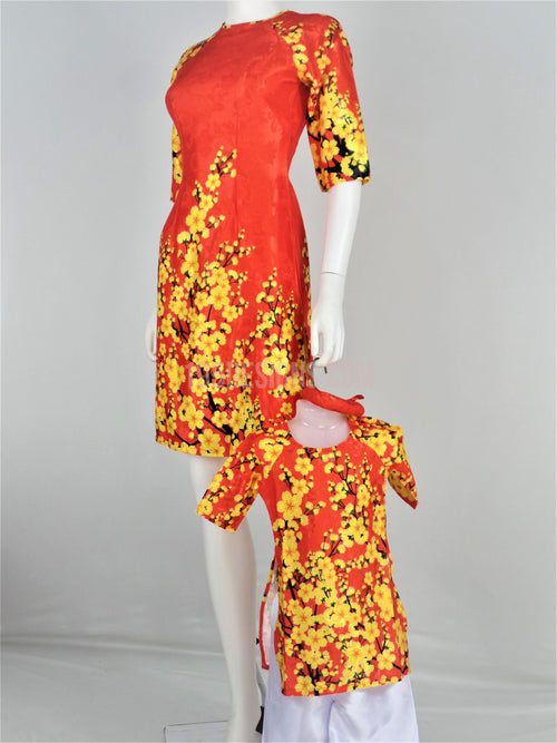 Bé Gái Đỏ Bộ Có Quần | Red Ao Dai Baby Kid Set - Lunar New Year