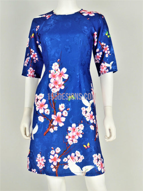 Áo Dài Cách Tân Gấm Xanh  I Blue Brocade Vietnamese Ao Dai