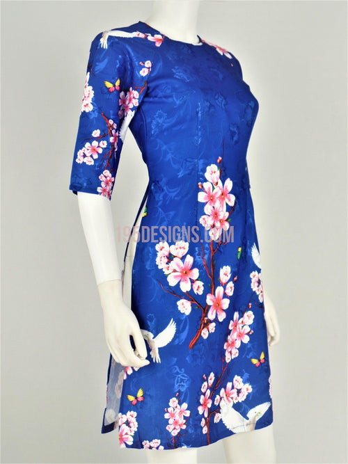 Áo Dài Cách Tân Gấm Xanh  I Blue Brocade Vietnamese Ao Dai