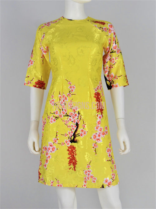 Yellow Modern Lunar New Year | Áo Dài Gấm Vàng Cách Tân Tết