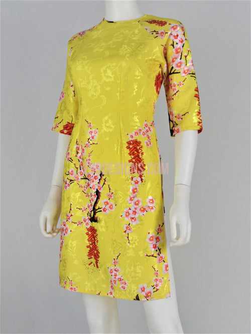 Yellow Modern Lunar New Year | Áo Dài Gấm Vàng Cách Tân Tết