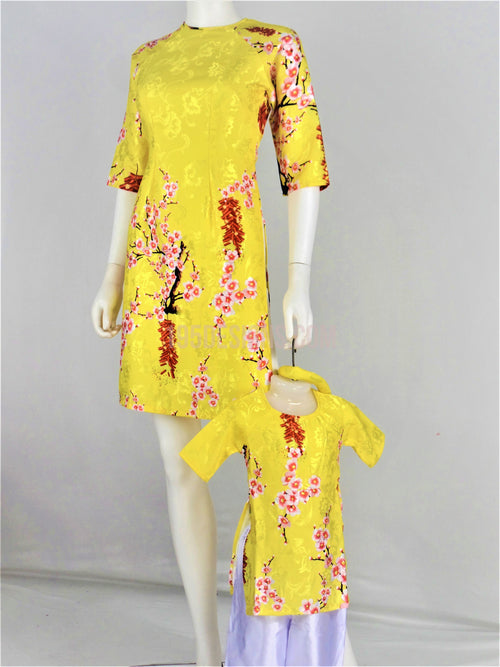 Áo Dài Bé Gái Vàng Bộ Có Quần | Yellow Ao Dai Baby Kid Set - Lunar New Year
