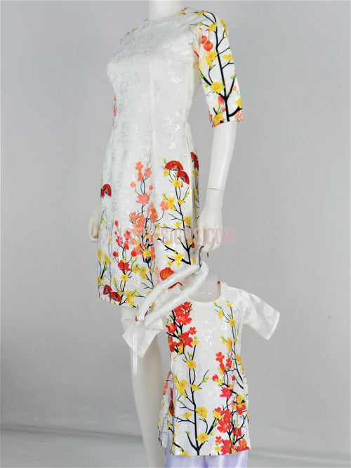 Áo Dài Bé Mùa Trắng Bộ Có Quần | White Ao Dai Baby Kid Set - Lunar New Year