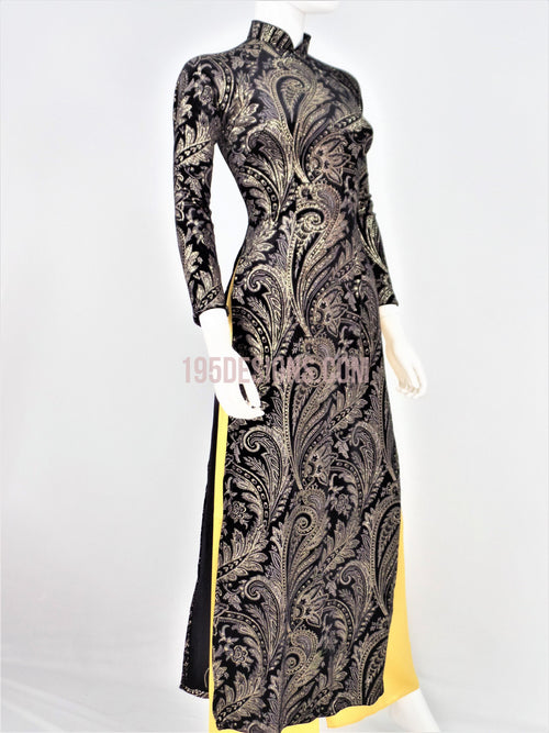 Áo Dài Nhung Đen Kim Sa - Black and Gold Ao Dai Vietnamese