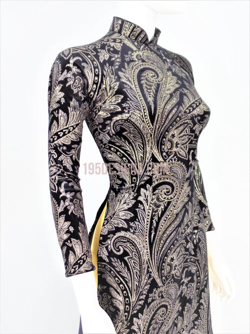 Áo Dài Nhung Đen Kim Sa - Black and Gold Ao Dai Vietnamese