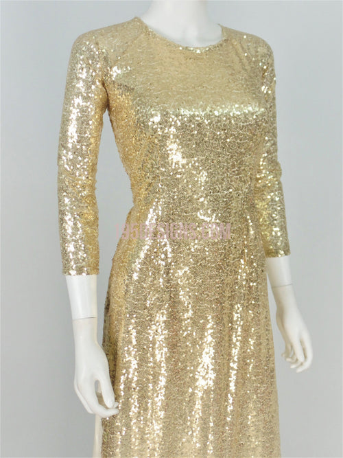 Áo Dài Màu Gold Kim Sa -  Gold Ao Dai Vietnamese