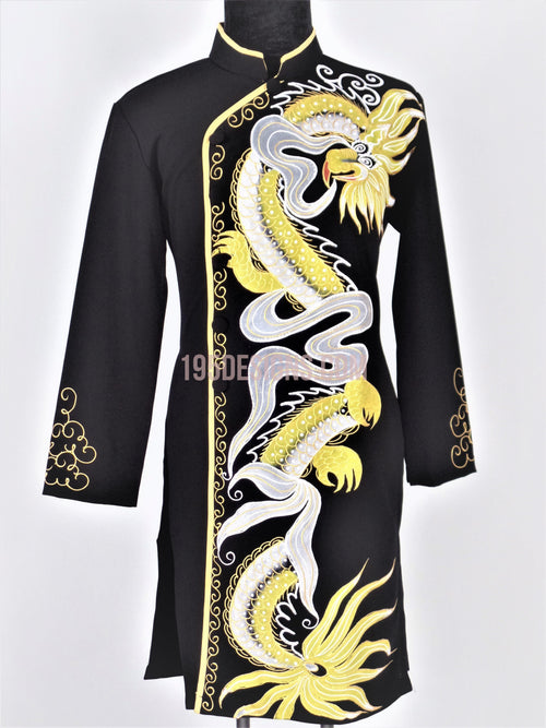 Black Ao Dai Men -  Áo Dài Nam Vẽ Rồng Vải Co Giản Nhẹ
