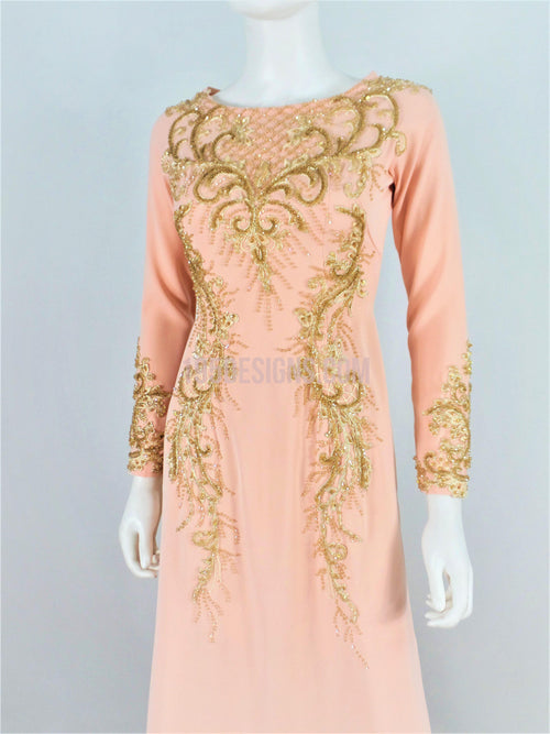 Áo Dài Hồng Dâu Kết Đá Gold | Peach AO DAI  Crystal