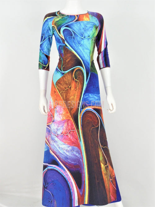 Áo Dài Lụa Giản Màu Xanh Phối Màu | Stretchable Silk Multi Color Blue Ao Dai Vietnamese
