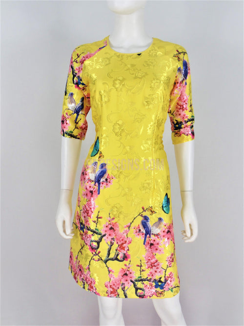 Yellow Modern Lunar New Year | Áo Dài Gấm Vàng Cách Tân Tết