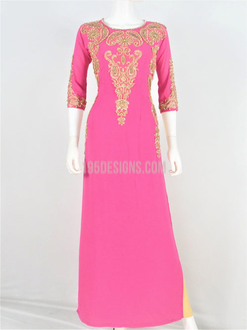 ÁO DÀI Hồng Kết  Pha Lê|  Pink Ao Dài  Crystal