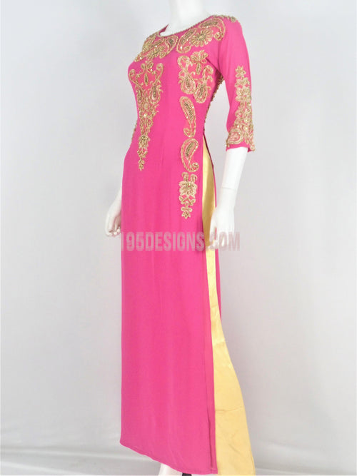 ÁO DÀI Hồng Kết  Pha Lê|  Pink Ao Dài  Crystal