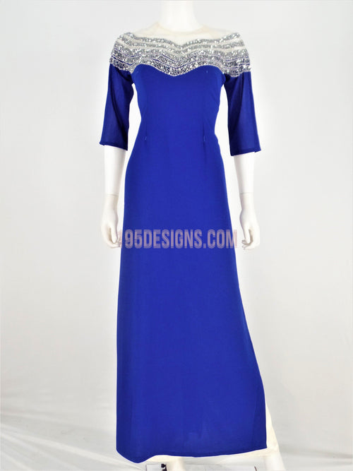 ÁO Dài Xanh Kết  Pha Lê|  Blue Ao Dài  Crystal