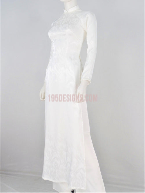 Áo Dài Gấm Trắng Hột Bẹt - White Ao Dai