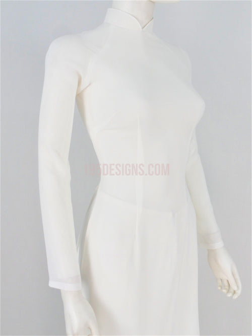 White Ao Dai Trắng Tơ Tầm Ý 2 Lớp