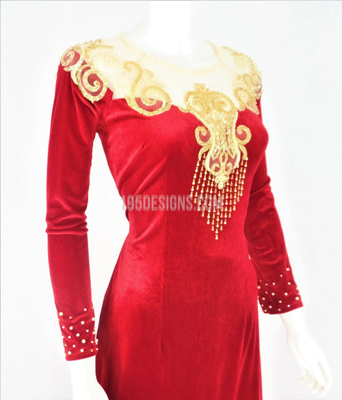 Áo Dài Nhung Kết Cườm