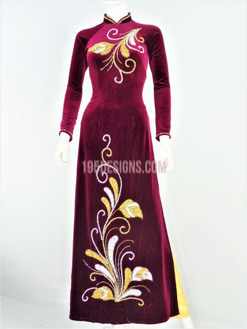 Áo Dài Nhung Đỏ Kết Đá | Red Vietnamese Ao Dai (A)