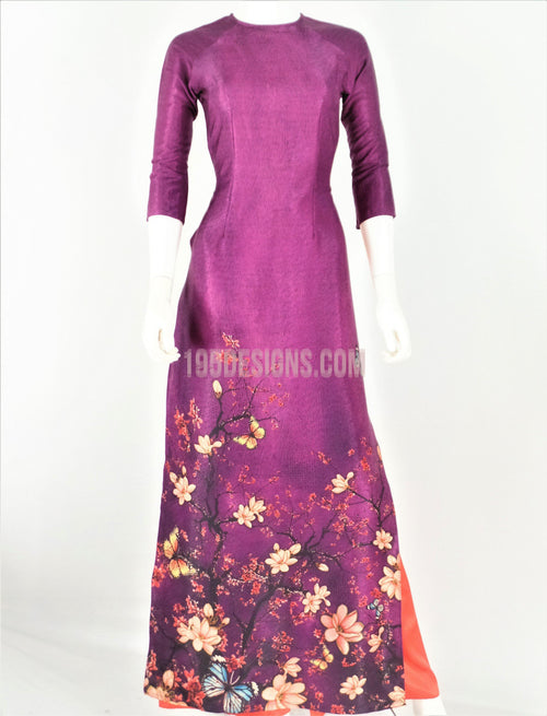 Áo Dài Tím Gấm Vân Gỗ   | Purple Ao Dai Vietnamese
