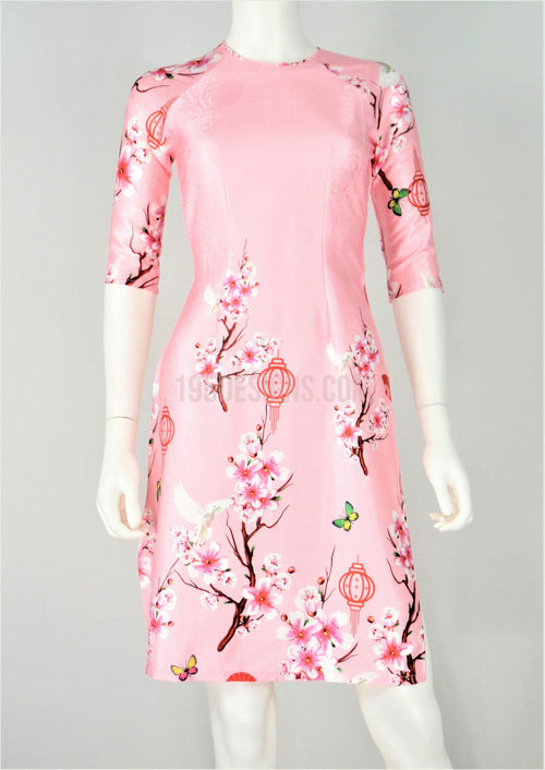 Áo Dài Cách Tân Gấm Giản Hồng Phấn I Light Pink Brocade Vietnamese Ao Dai