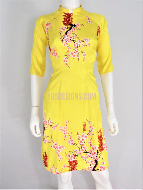 Áo Dài Gấm Giản Vàng Cách Tân - Yellow Modern Lunar New Year