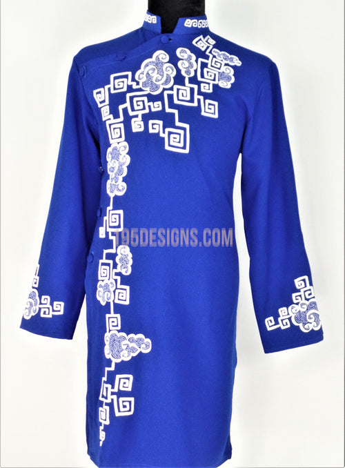 Blue Ao Dai Men -  Áo Dài Xanh Nam Thêu Rồng Vải Co Giản Nhẹ