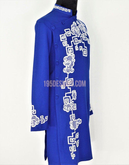 Blue Ao Dai Men -  Áo Dài Xanh Nam Thêu Rồng Vải Co Giản Nhẹ