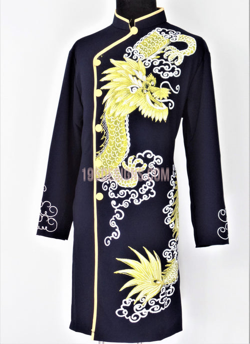 Black Ao Dai Men -  Áo Dài Nam Vẽ Rồng Vải Co Giản Nhẹ